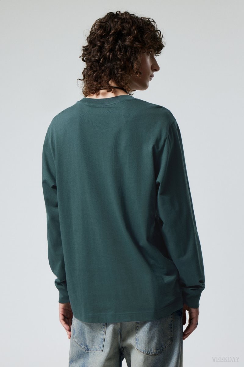 Weekday Relaxed Midweight Long Sleeve Sötétzöld | YDAY7867