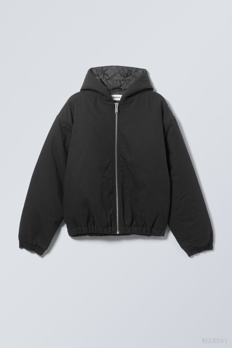 Weekday Remy Csuklyás Bomber Jacket Fekete | AVVO8799