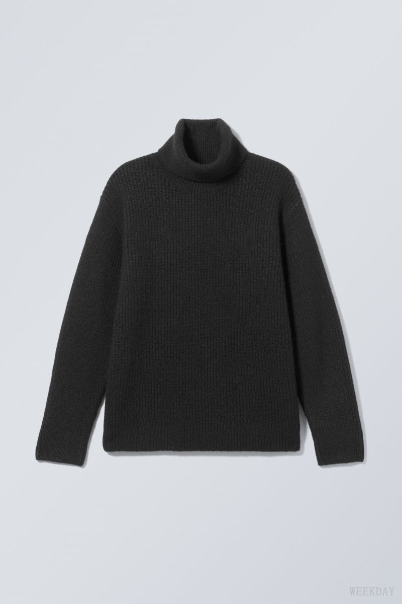 Weekday Renzo Relaxed Gyapjú Blend Turtleneck Fekete | MTPB3342