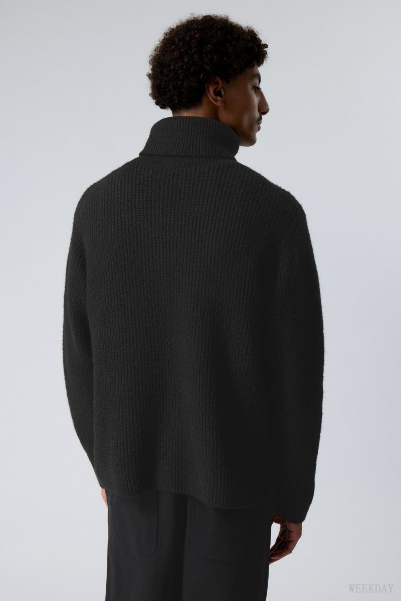 Weekday Renzo Relaxed Gyapjú Blend Turtleneck Fekete | MTPB3342