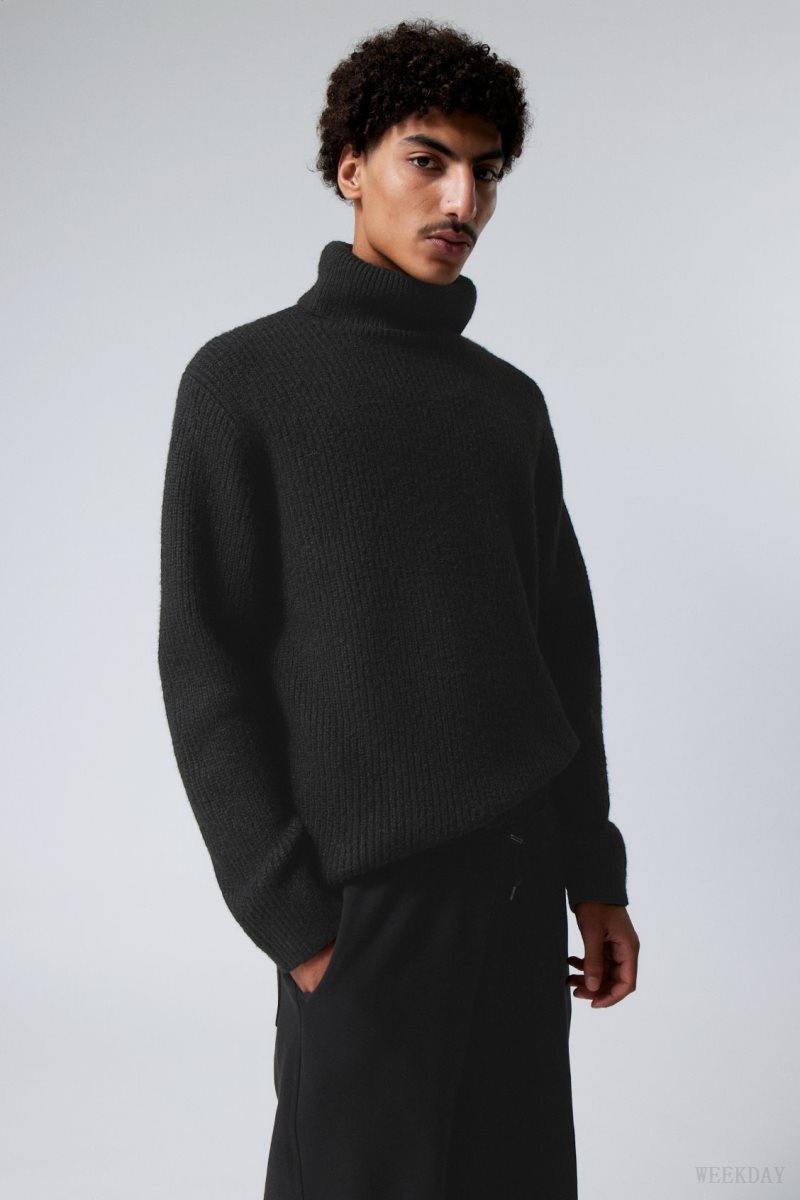 Weekday Renzo Relaxed Gyapjú Blend Turtleneck Fekete | MTPB3342