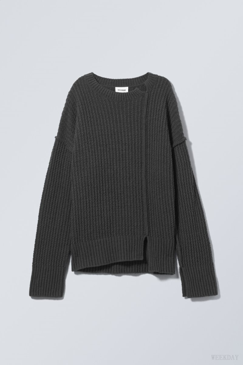 Weekday Rey Oversize Asymmetric Pulóver Sötétszürke | OJCB0020