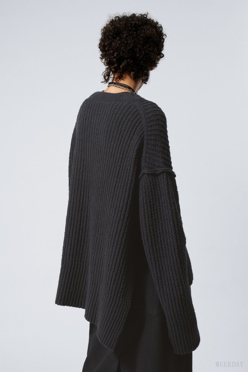 Weekday Rey Oversize Asymmetric Pulóver Sötétszürke | OJCB0020