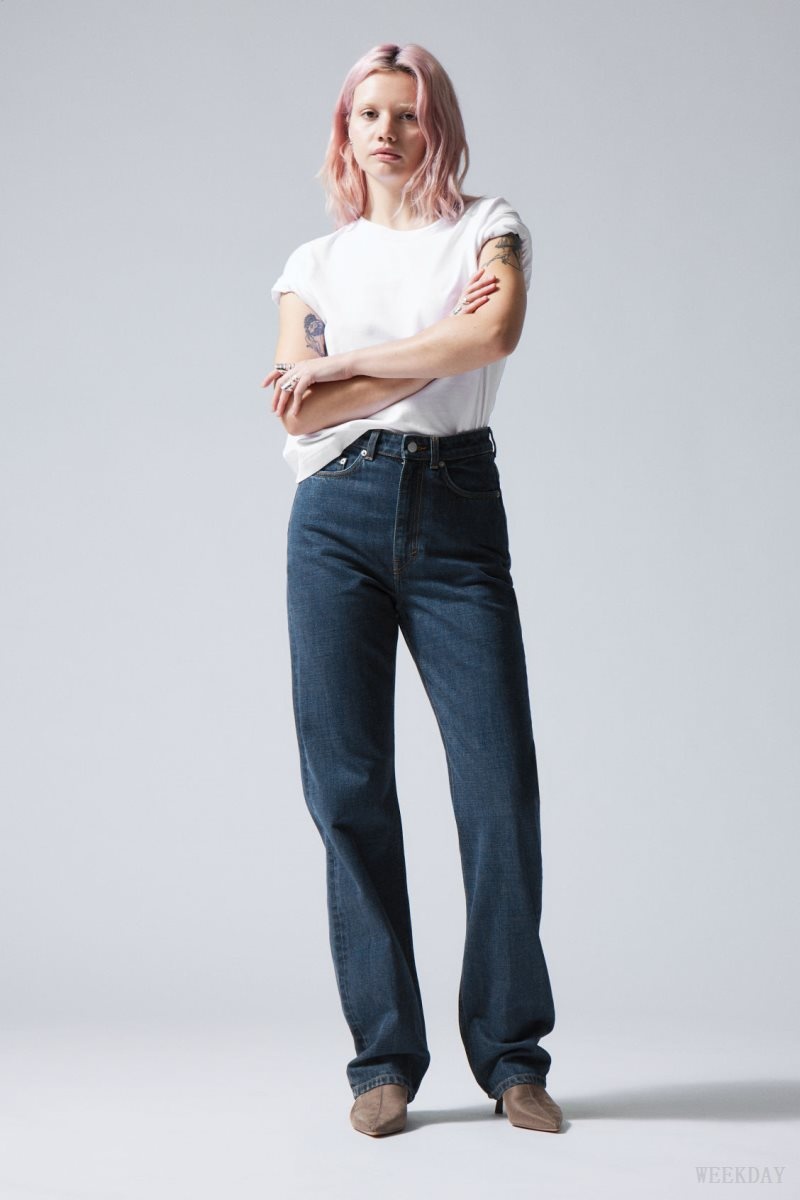 Weekday Rowe Extra High Egyenes Jeans Kék | XSWZ2507