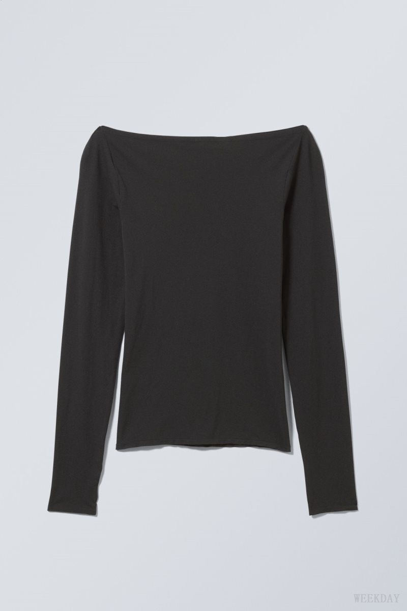 Weekday Sheer Boatneck Long Sleeve Sötétszürke | DFVI5595