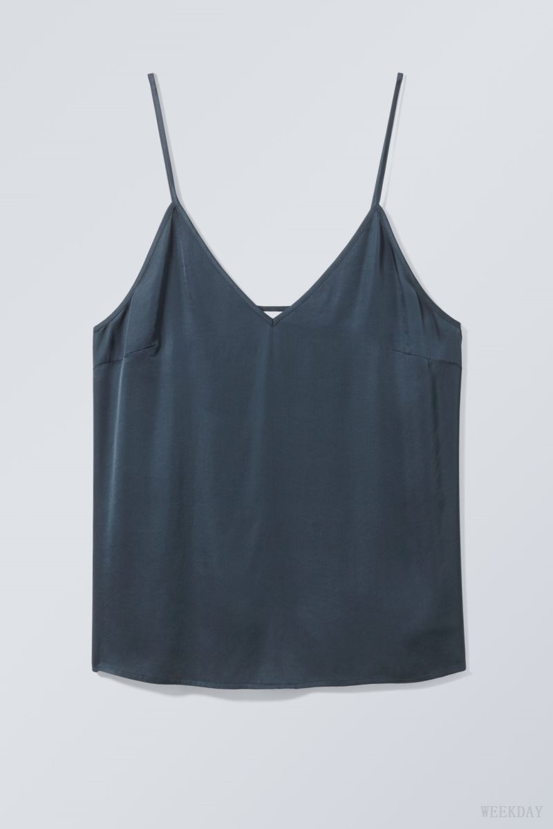 Weekday Shine Satin Singlet Sötéttürkiz | ECSG3721