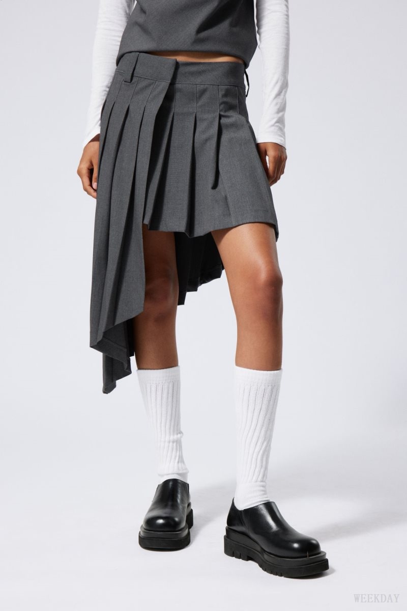 Weekday Skylar Redőzött Midi Skirt Sötétszürke | INIU3294