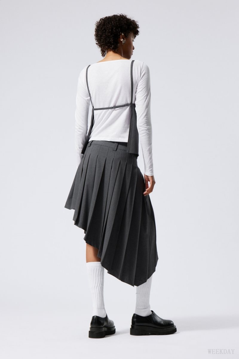 Weekday Skylar Redőzött Midi Skirt Sötétszürke | INIU3294