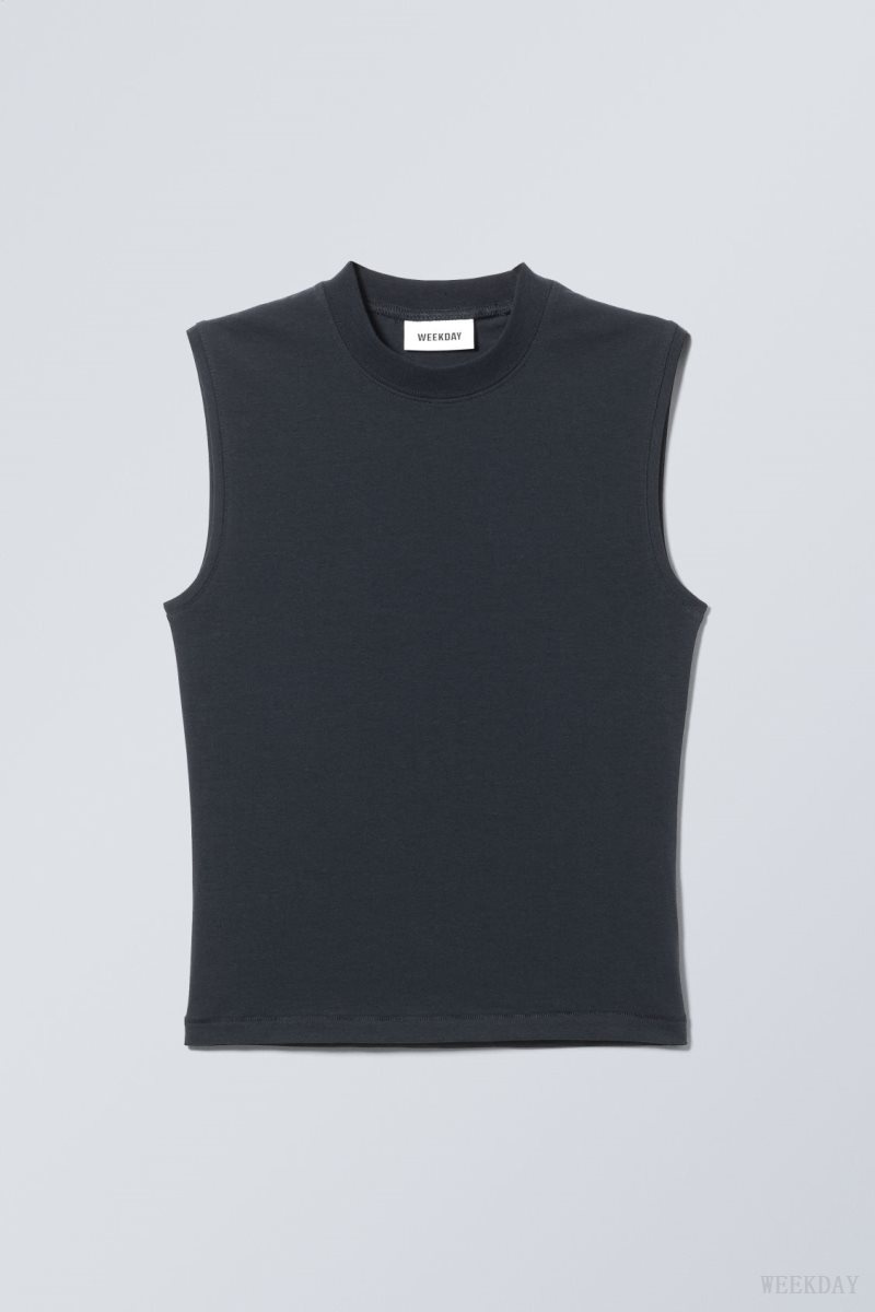 Weekday Slim Mock Neck Tank Top Sötétkék | JPGV3936