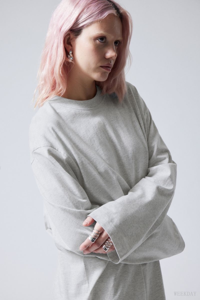 Weekday Soft Oversized Long Sleeve Top Világos Szürke | YRIY2227