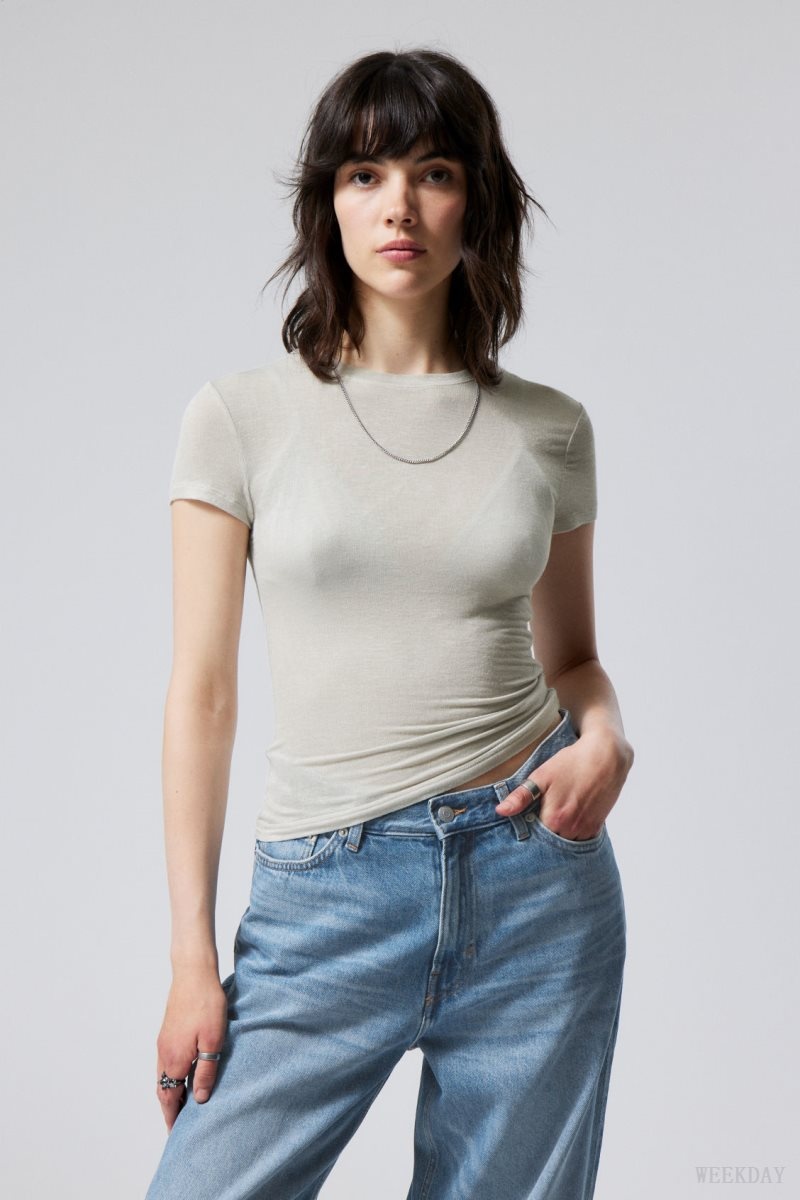 Weekday Soft Sheer Fitted T-shirt Dusty Mole | HZWY3519