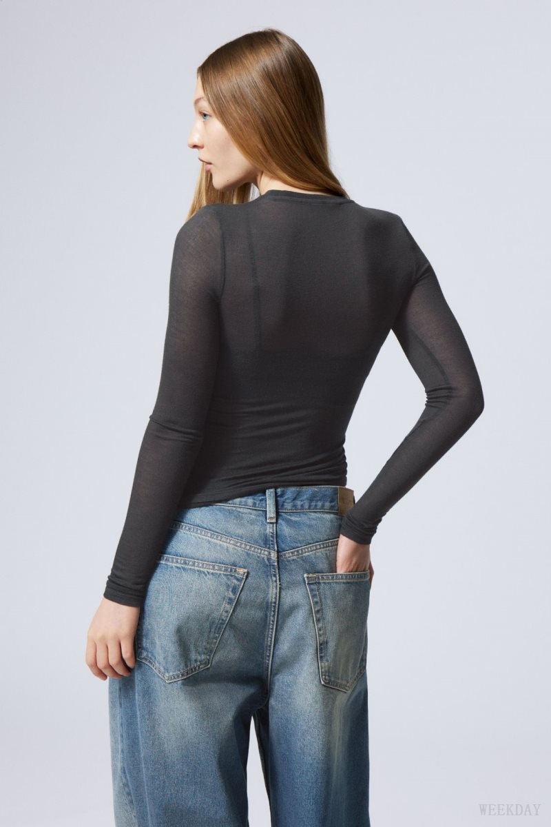 Weekday Soft Sheer Long Sleeve Top Sötétszürke | SXNY1381