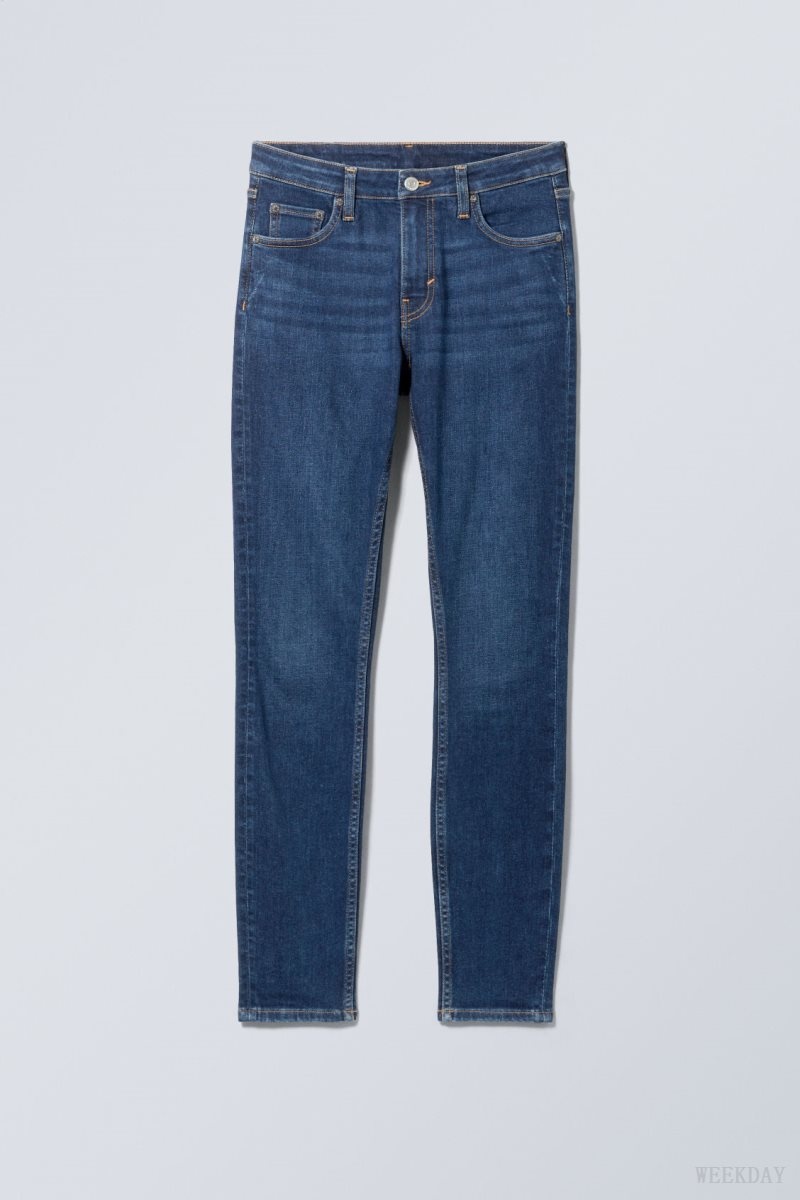 Weekday Spare Mid Sovány Jeans Kék | SIXC2918