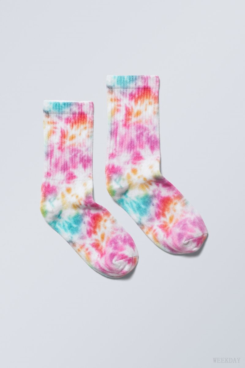 Weekday Sport Printed Socks Fehér Rózsaszín | KHQX0947