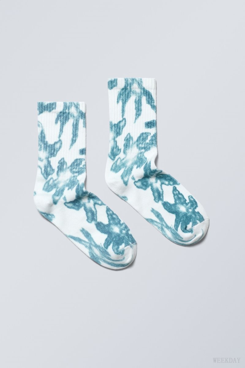 Weekday Sport Printed Socks Kék Virágos | EKKO2662