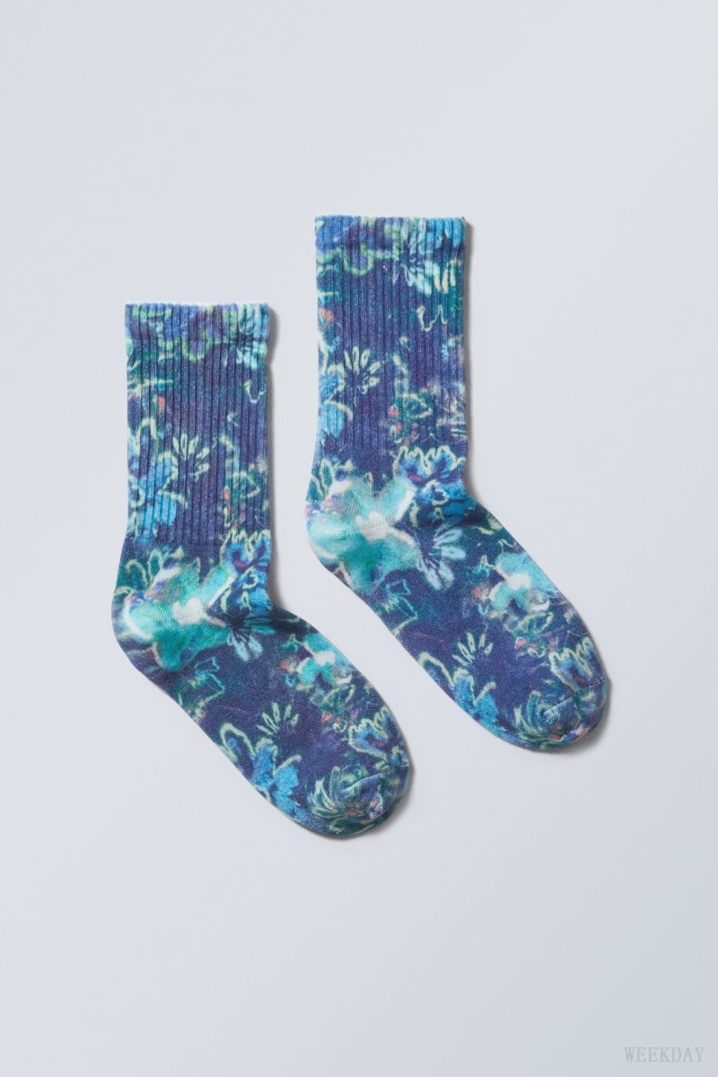 Weekday Sport Printed Socks Kék | NWCF8300