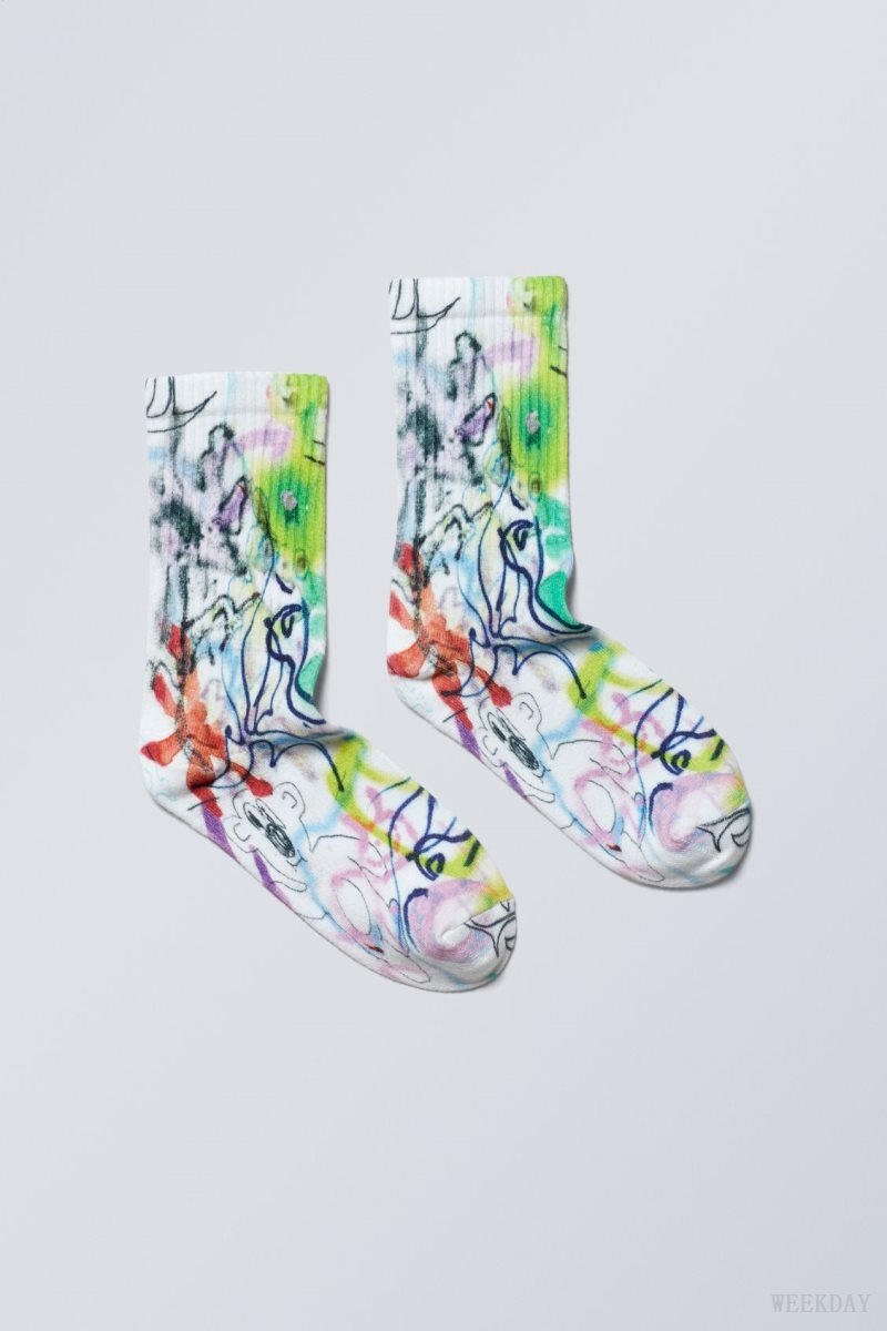 Weekday Sport Printed Socks Messy Doodle | WFKE7269