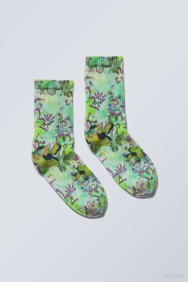 Weekday Sport Printed Socks Virágos | RCJS9639