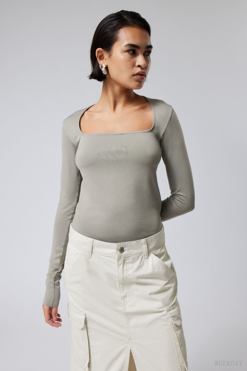 Weekday Square Neck Longsleeve Top Szürke | MJUL3513