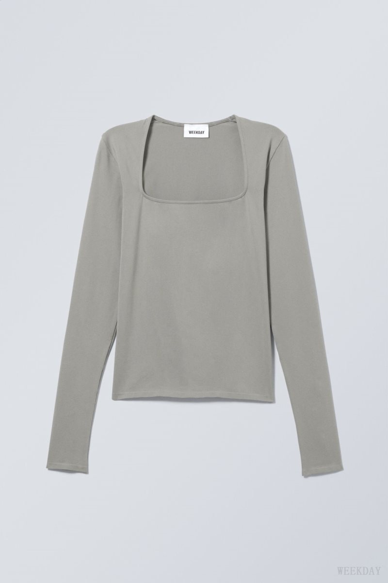 Weekday Square Neck Longsleeve Top Szürke | MJUL3513