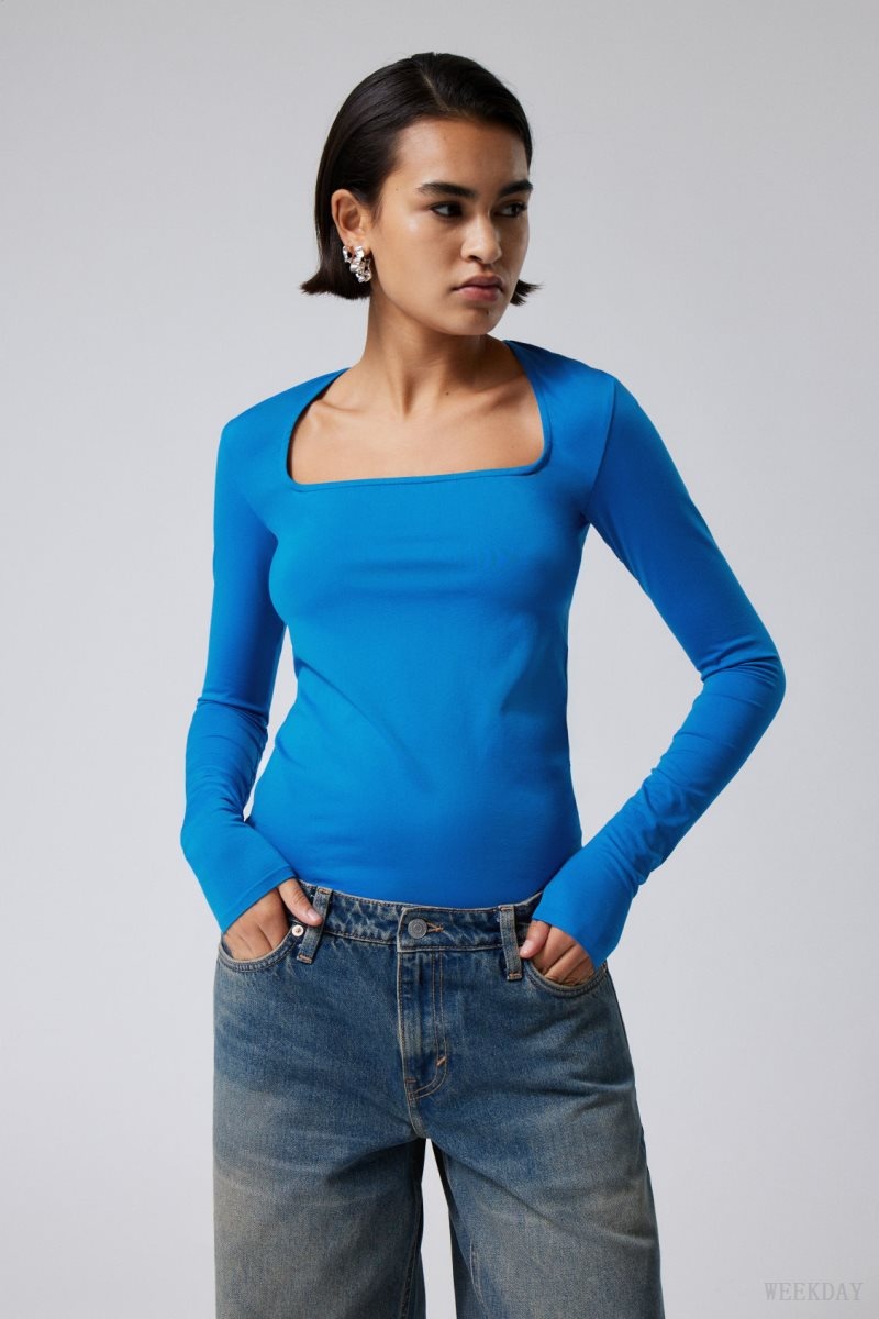 Weekday Square Neck Longsleeve Top Világos Kék | GBWQ5701