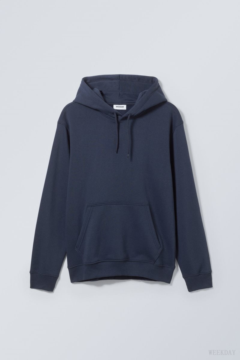 Weekday Standard Midweight Hoodie Sötétkék | CBDT8273