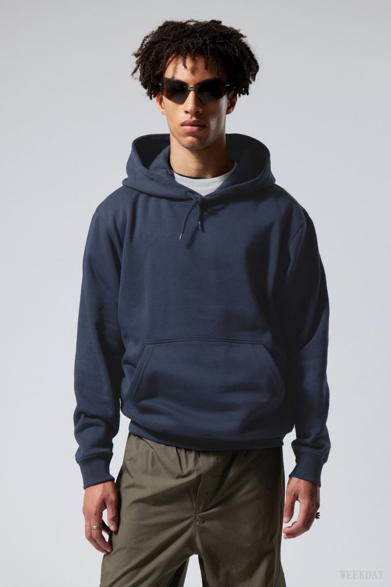 Weekday Standard Midweight Hoodie Sötétkék | CBDT8273