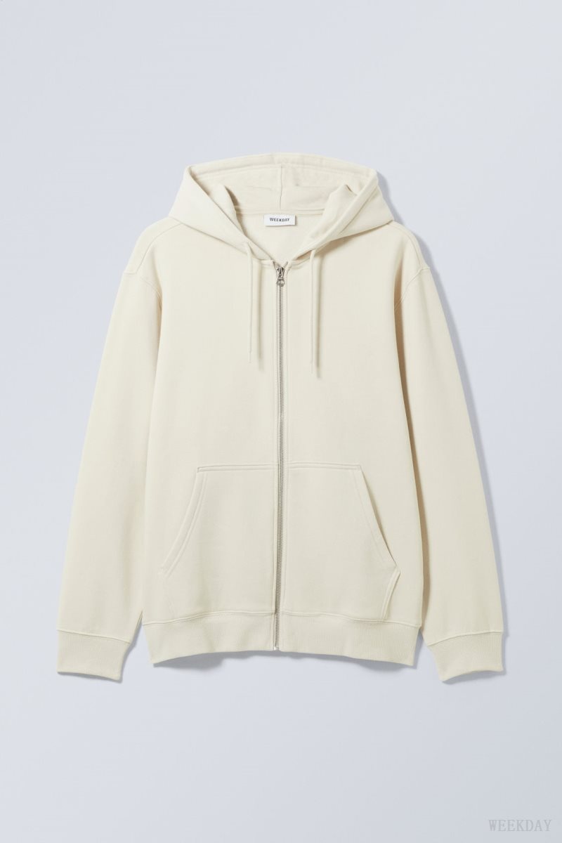 Weekday Standard Midweight Zip Hoodie Ecru | NZIC6204