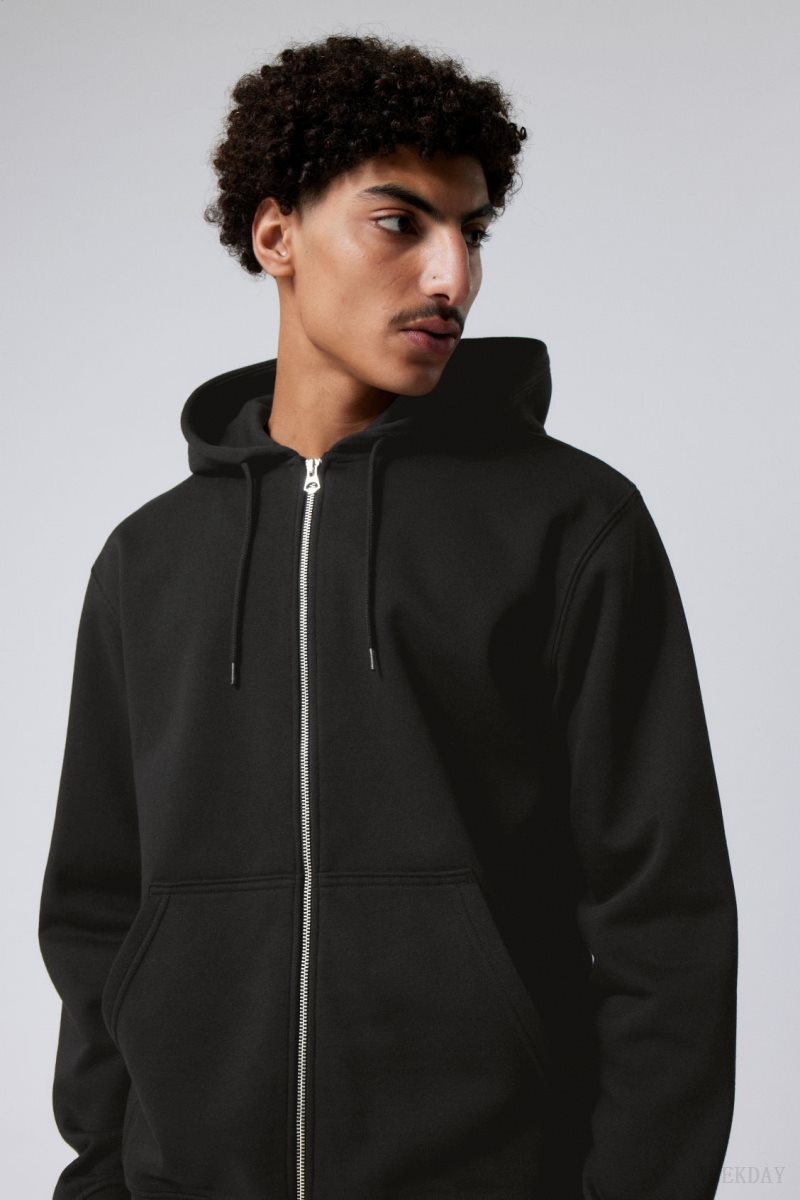 Weekday Standard Midweight Zip Hoodie Fekete | JLGS4047