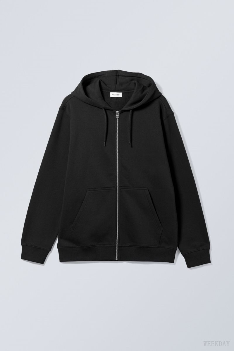 Weekday Standard Midweight Zip Hoodie Fekete | JLGS4047