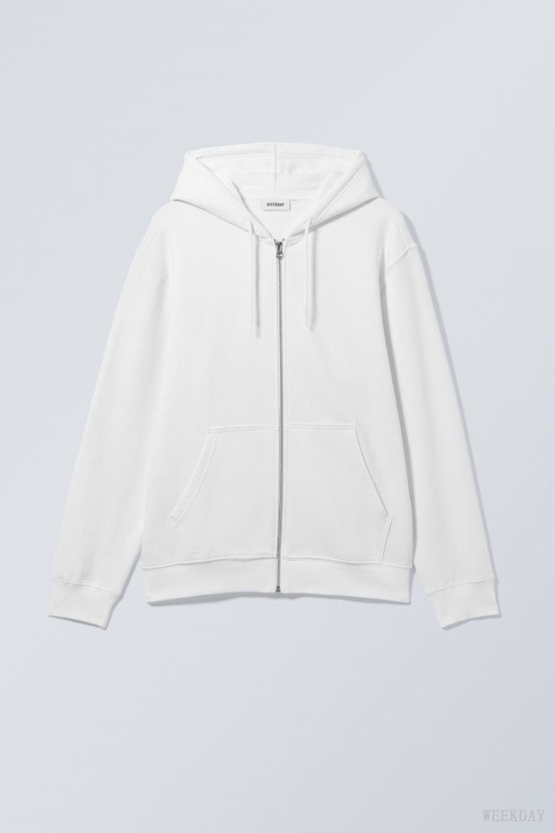 Weekday Standard Midweight Zip Hoodie Fehér | BMRO4281