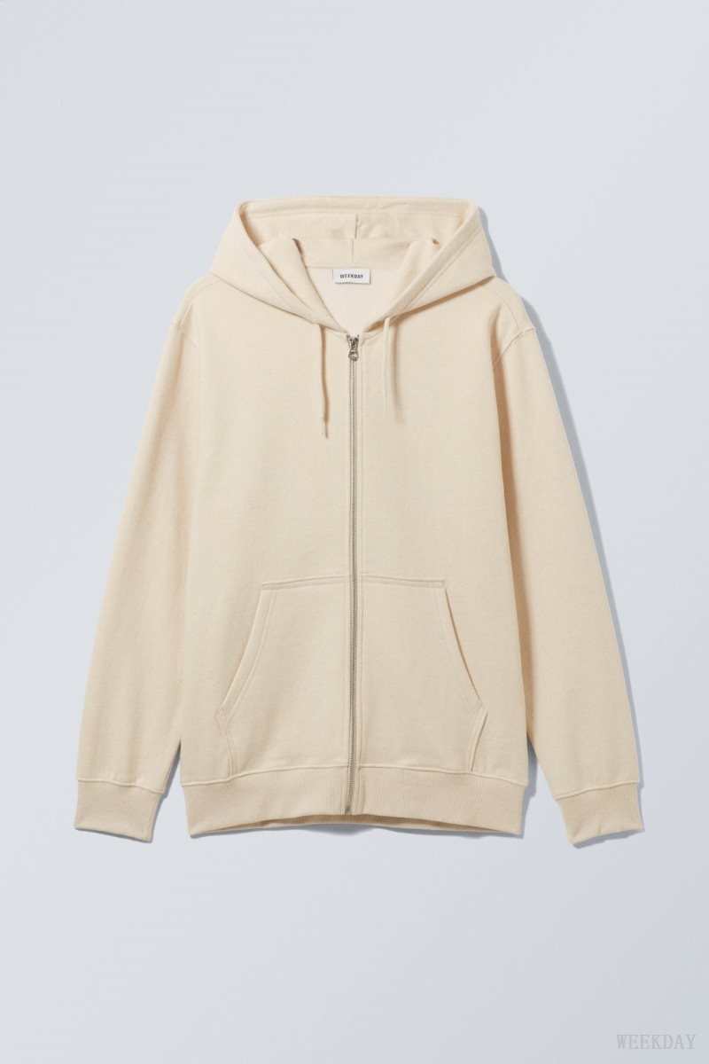 Weekday Standard Midweight Zip Hoodie Oat Melange | LTEA5942