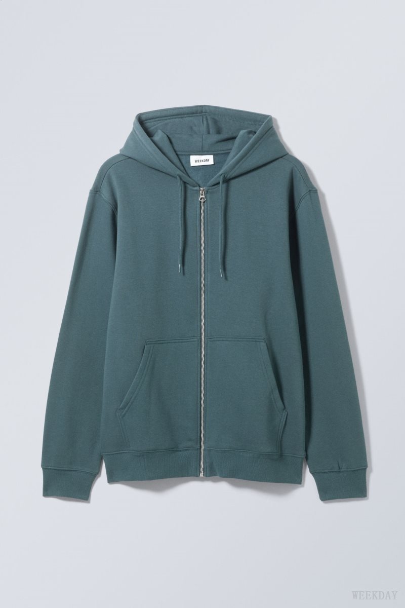 Weekday Standard Midweight Zip Hoodie SötétÉgszínkék | MSJG8200