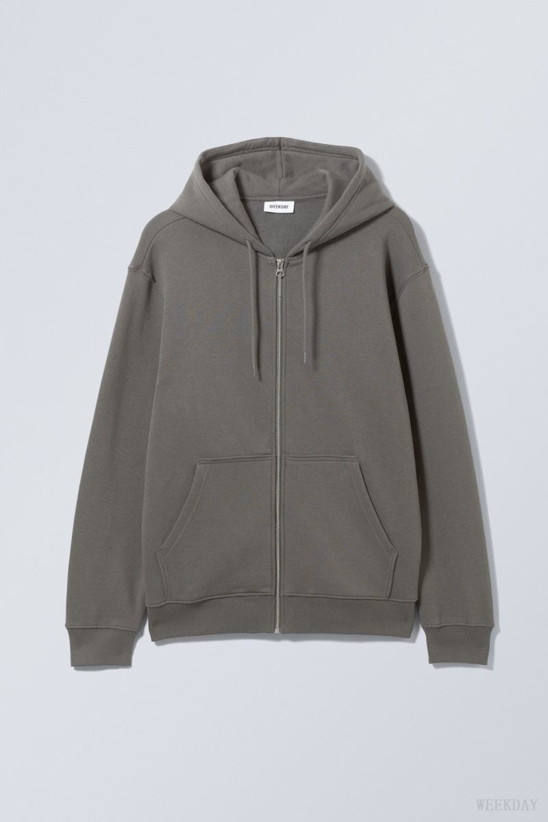 Weekday Standard Midweight Zip Hoodie Sötétszürke | SUOS2320