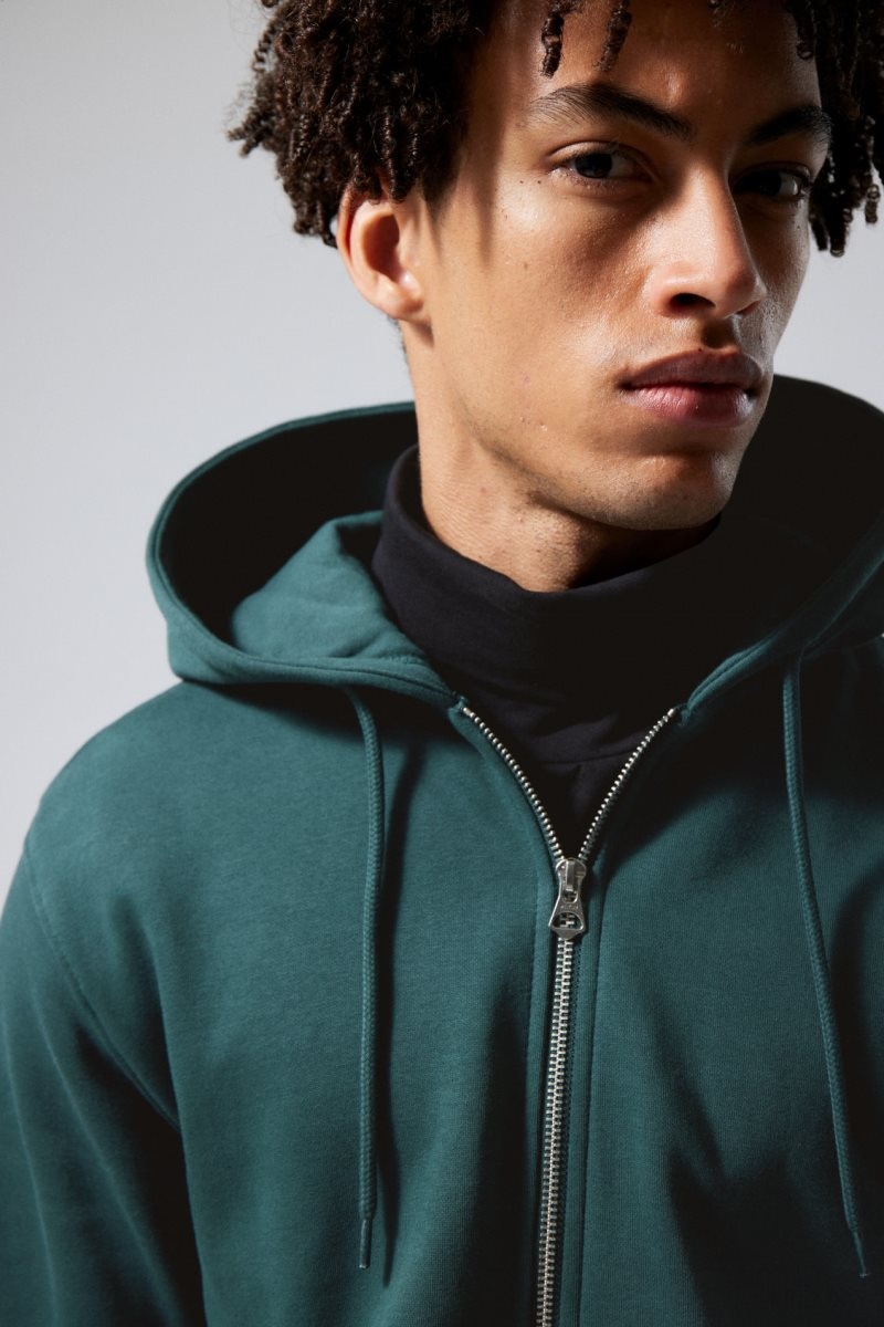 Weekday Standard Midweight Zip Hoodie Zöld | JQCQ0294