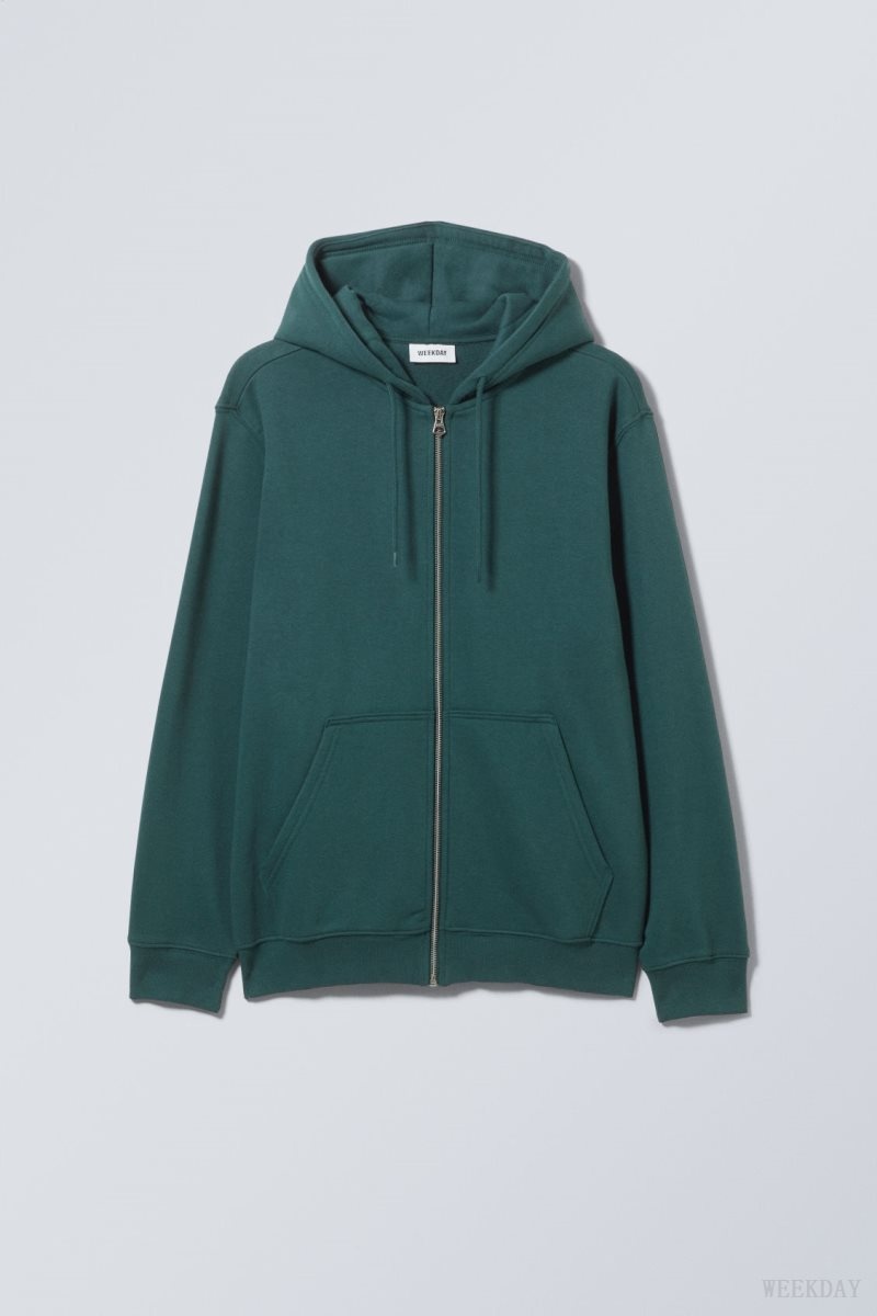 Weekday Standard Midweight Zip Hoodie Zöld | JQCQ0294