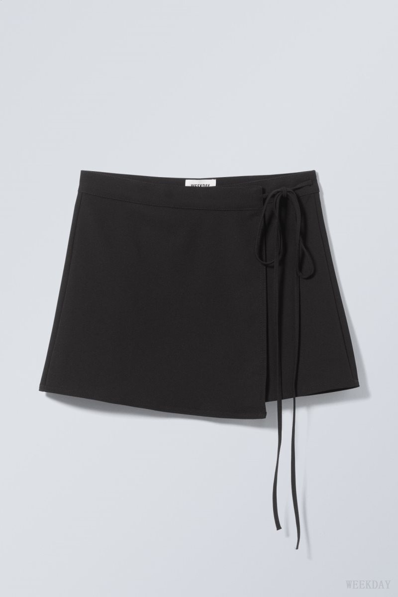 Weekday Tailored Mini Wrap Skirt Fekete | HDPA0442