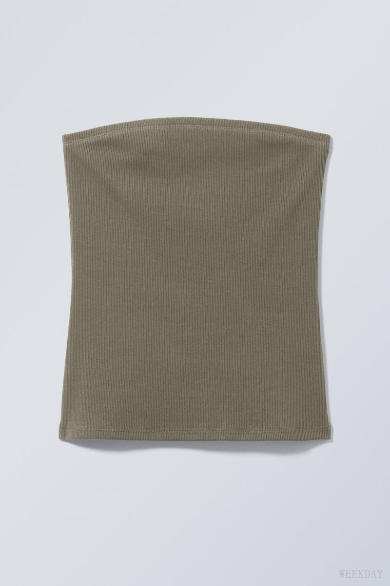 Weekday Tania Rib Tube Top Khaki | JBLT5354