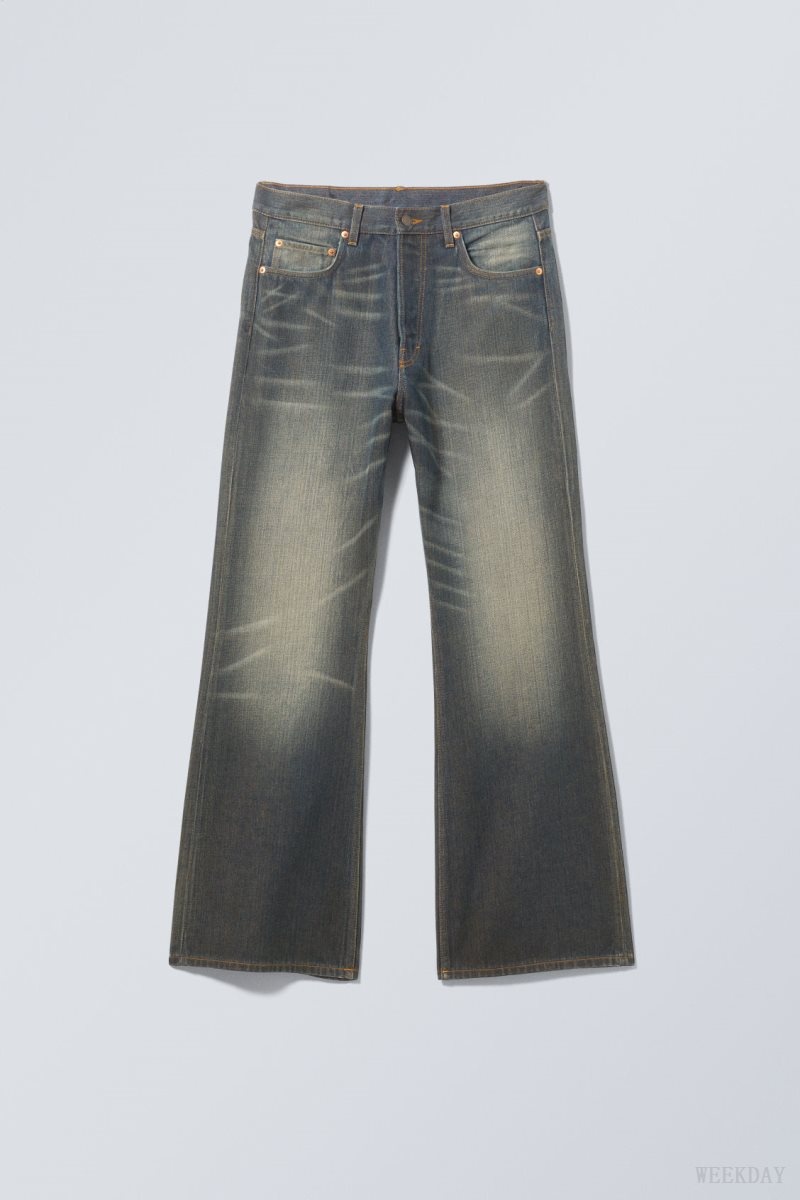 Weekday Time Loose Bootcut Jeans Kék | ZPWL4616