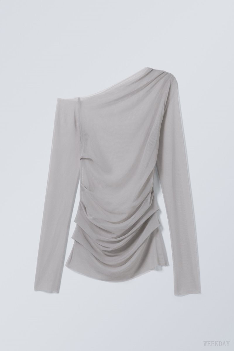 Weekday Transparent Drape Asymmetric Long Sleeve Világos Szürke | YVUC2951