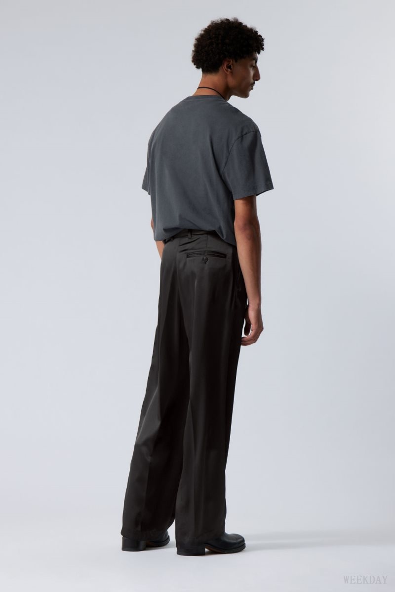 Weekday Uno Loose Shiny Trousers Fekete | MDVR4670