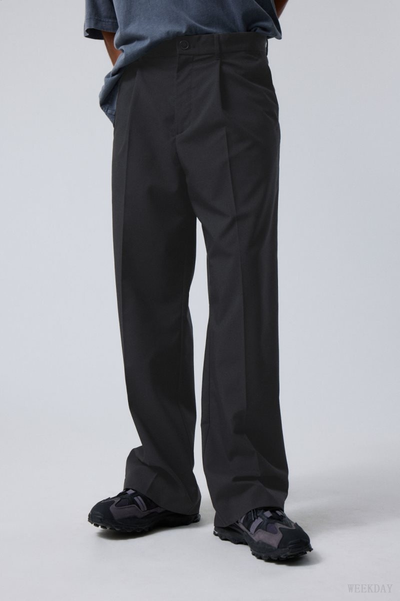 Weekday Uno Loose Suit Trousers Fekete | LTAB8430