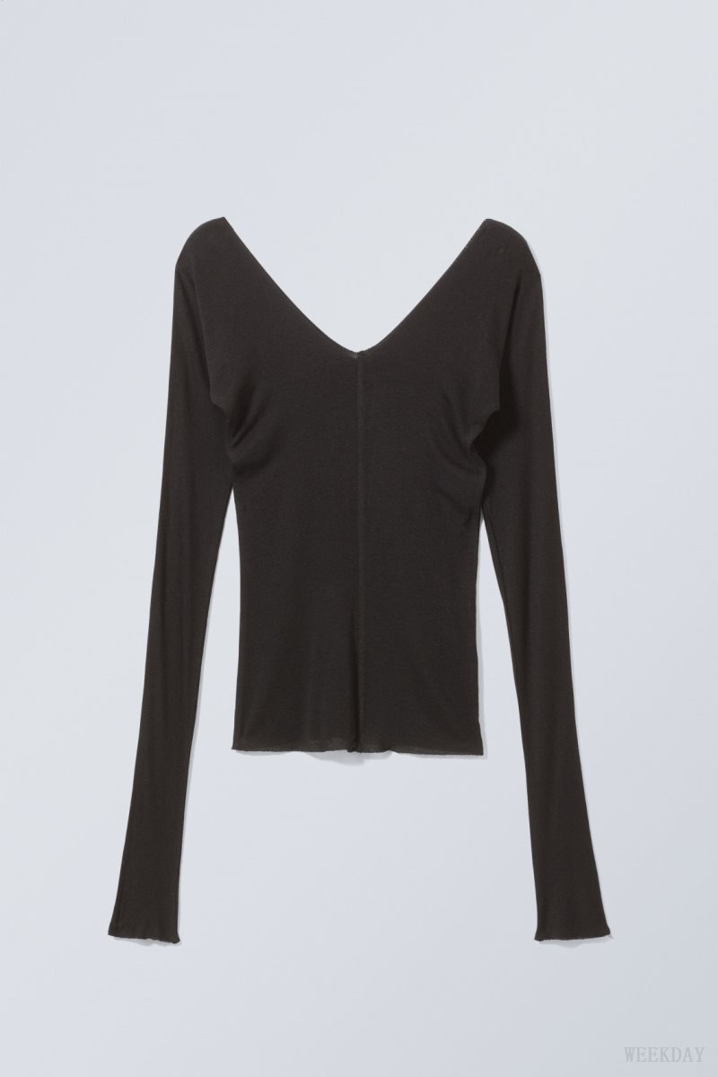 Weekday Yen Sheer Longsleeve Top Fekete | IPAW1107