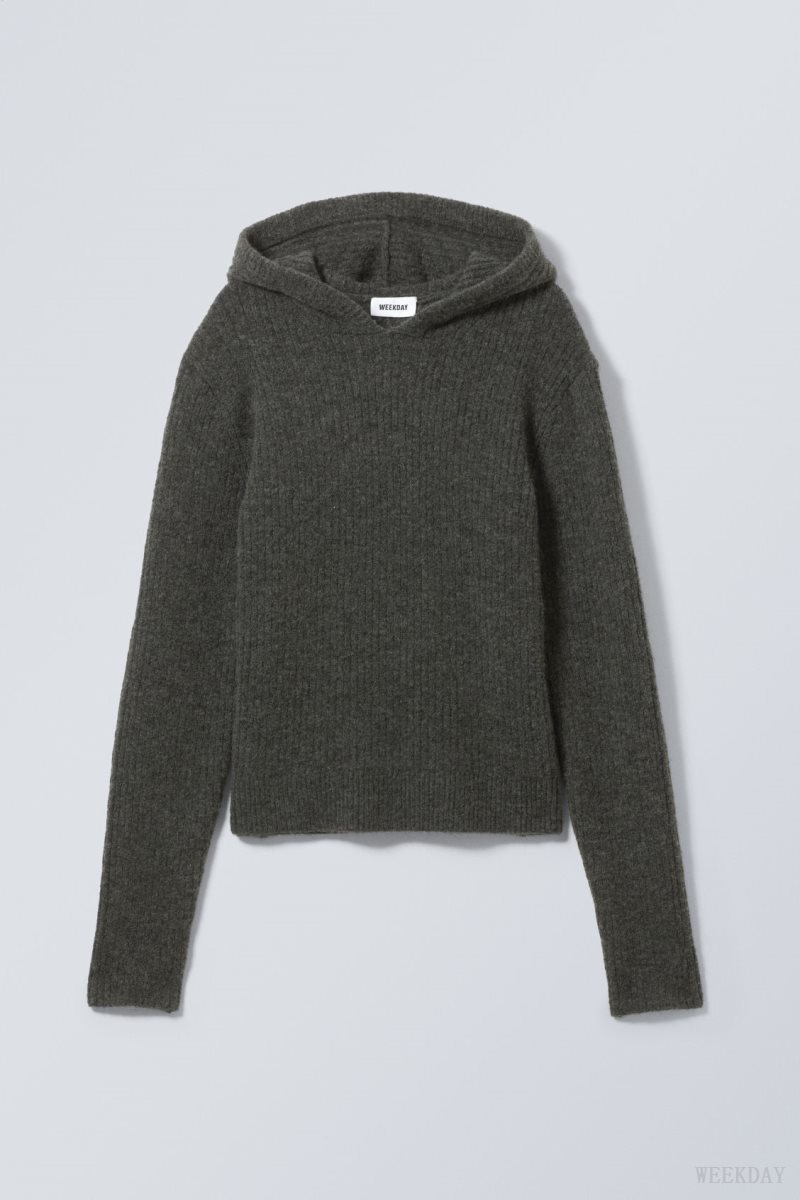 Weekday Zuri Knit Hoodie Sötét | QCKG8707