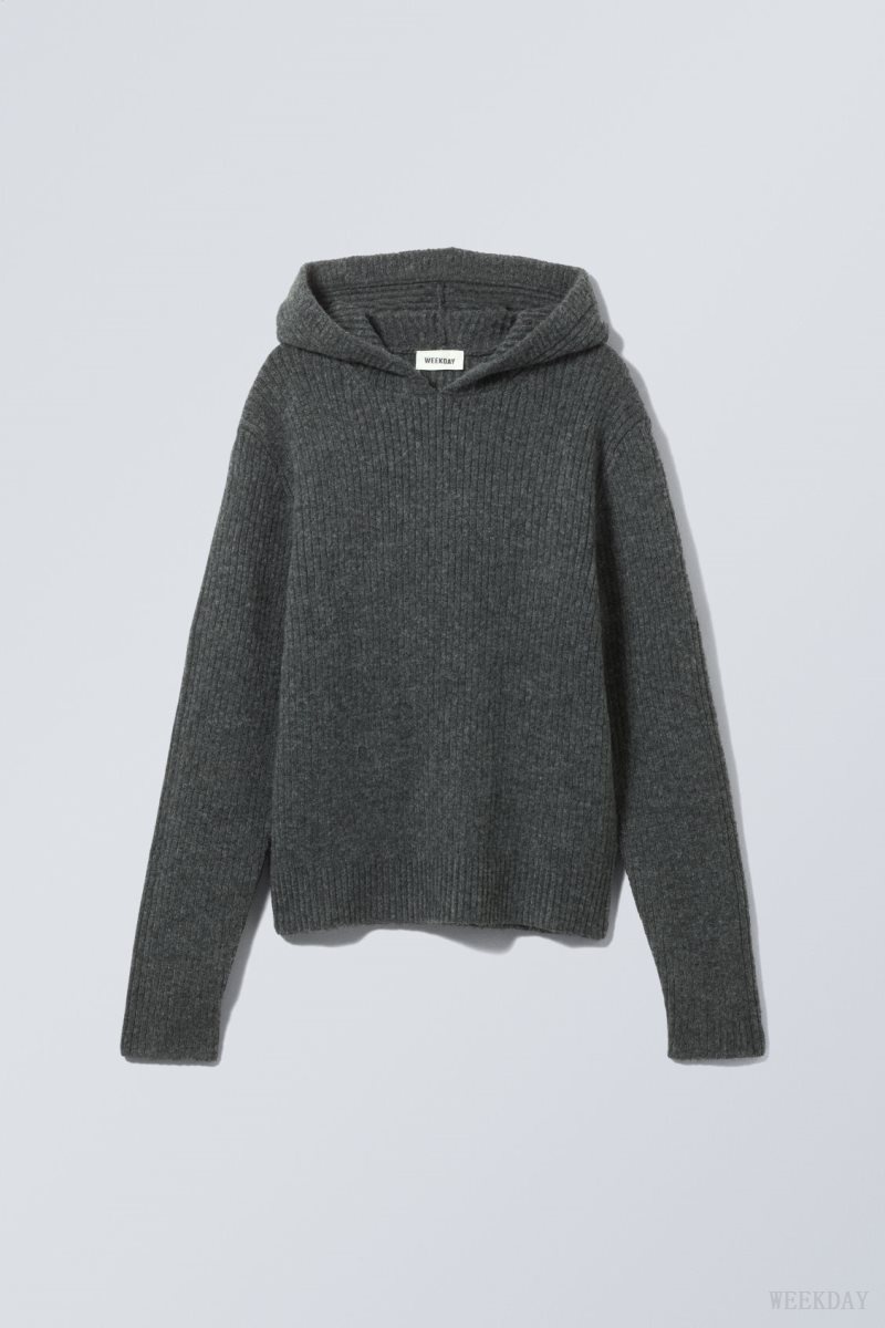 Weekday Zuri Knit Hoodie Sötétszürke | EJWX7225