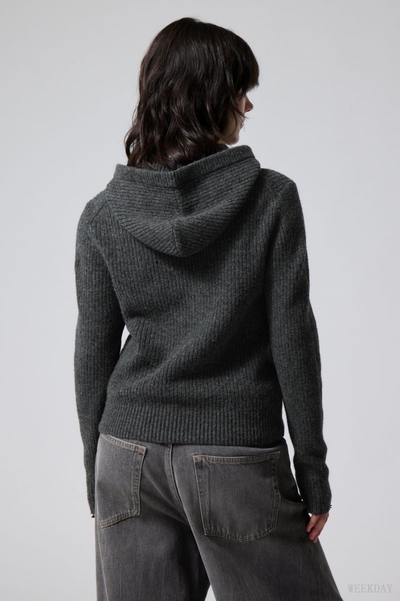 Weekday Zuri Knit Hoodie Sötétszürke | EJWX7225